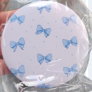 Blue & White Polka Dot Bow Compact Mirror